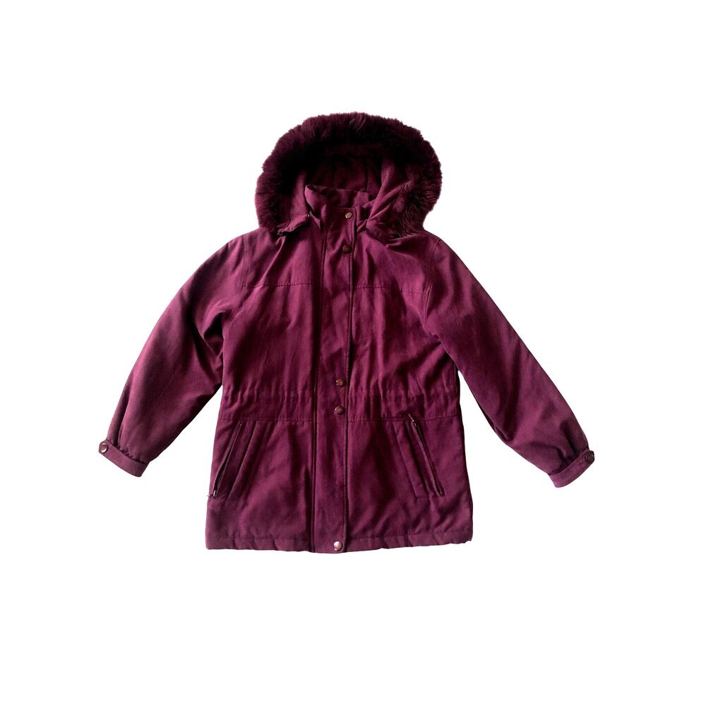 Purple Coat Fox Tail Trimmed Hood 1 Madison Size Small Violet Faux Suede Parka